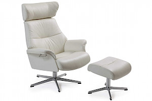 Ledersessel weiß Z22917-2 - drehbar, Hocker